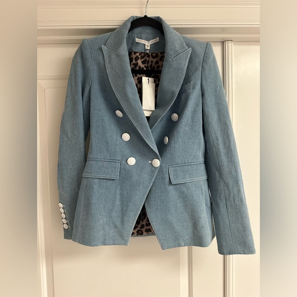 ❌SOLD❌Veronica Beard Miller Dickey Denim Blazer RARE white buttons blue leo - Picture 4 of 11